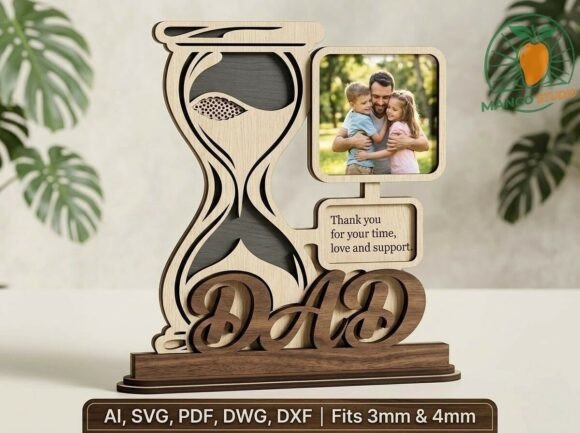 3D Dad Hourglass Photo Frame Laser SVG for Father S Day Branding