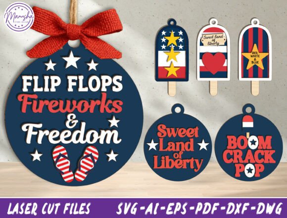 Patriotic Popsicle Ornament SVG Bundle for Laser Cutting Ornaments