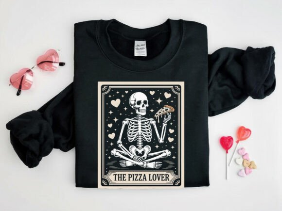Skeleton Pizza Lover Valentine Graphics for T-Shirt Designs